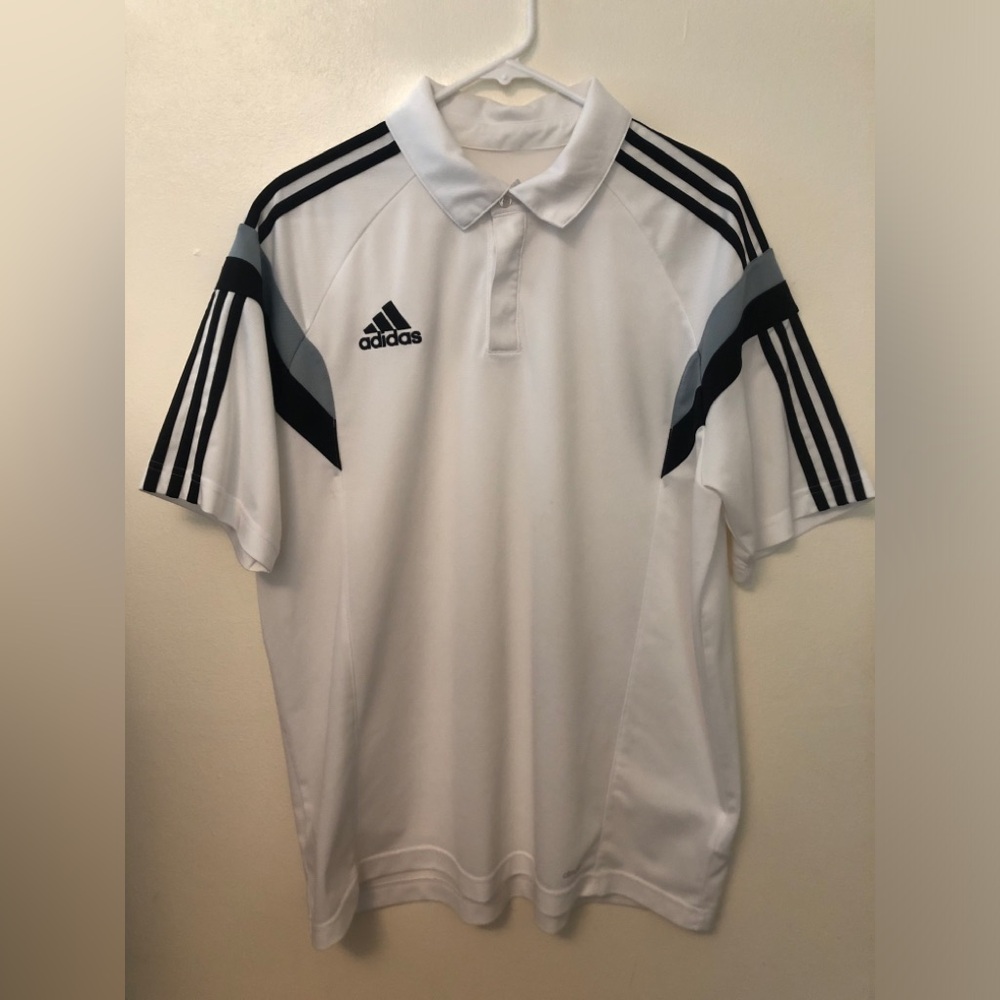 Adidas White and Black Polo Shirt with Sporty Design